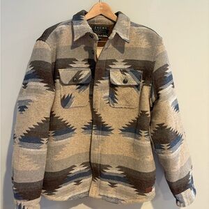 Jachs Men's Blue and Brown Patterned Shirt Jacket